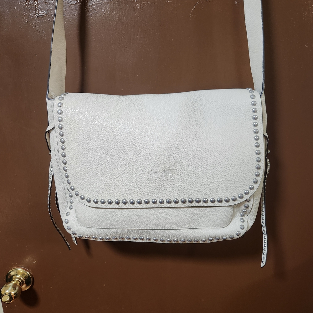 Coach White Studded Leather Shoulder Bag